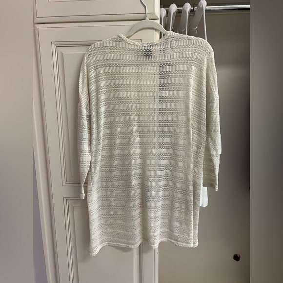 Kristin Nicole Women’s 1X crochet lace open knit open front cardigan cream ivory - Picture 2 of 6